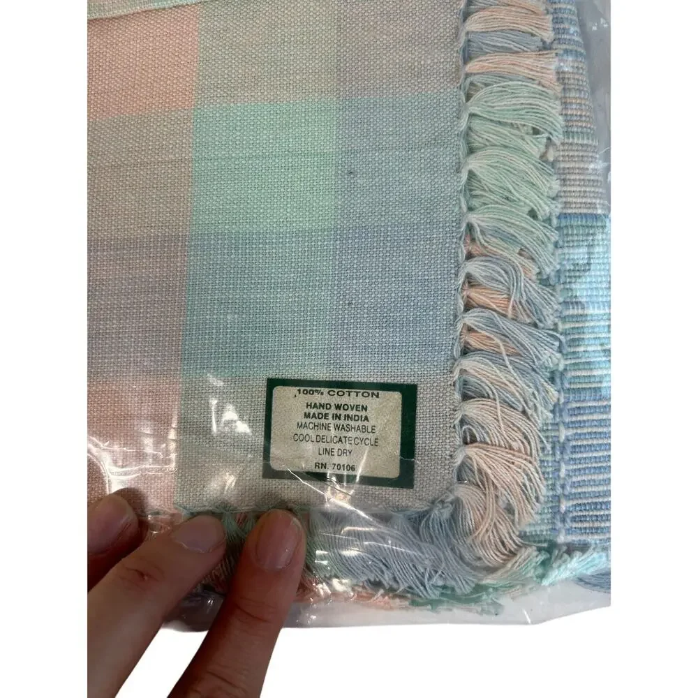 Vtg JC Penny- Plaid Pastels Placemat Napkin Cotton Set of 4- handwoven Deadstock